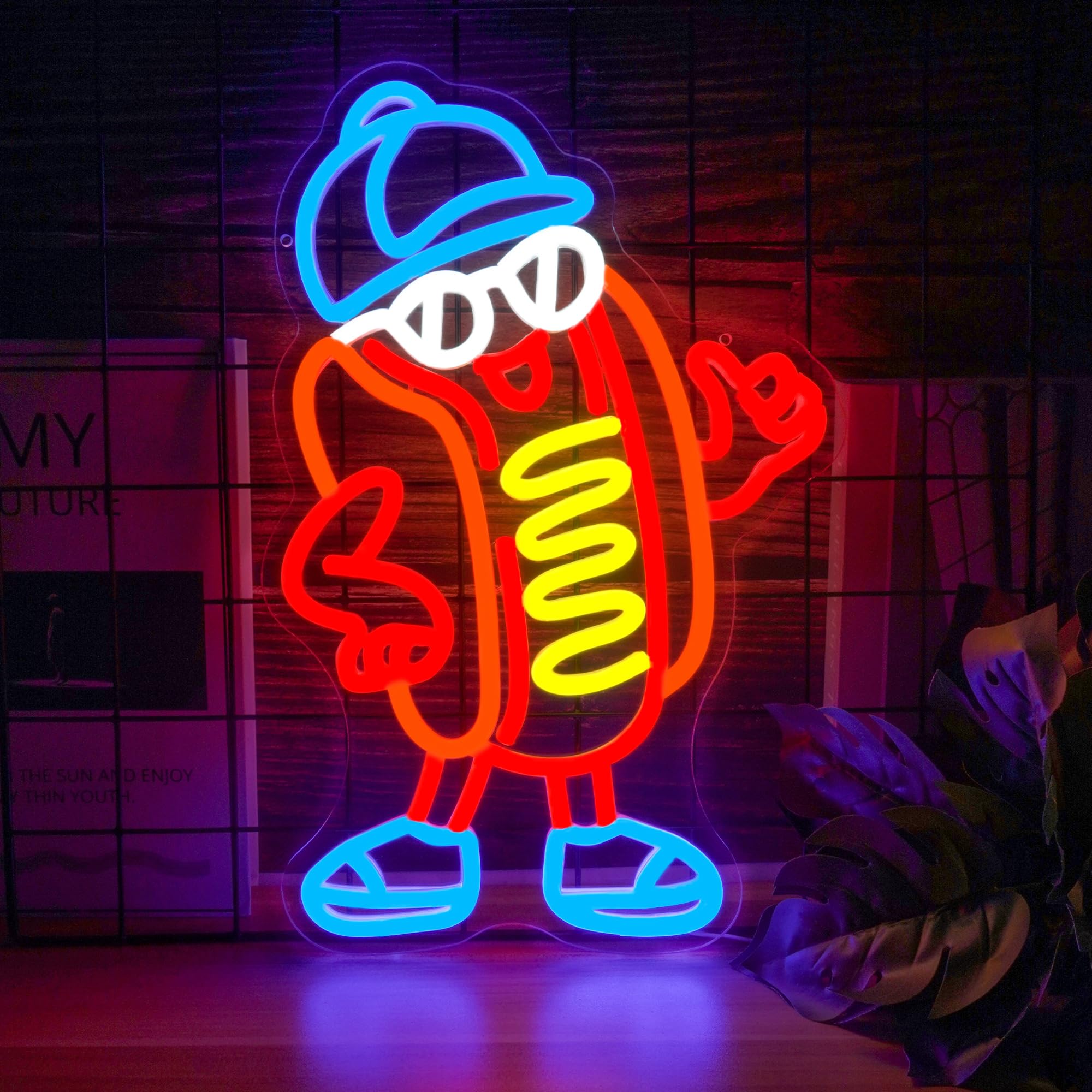 Photo 1 of Hot Dog Neon Sign Dimable Cool Hot Dogs Neon Signs Funny Hot Dog Party Themed Light Decor for Restaurants Bars Game Rooms Vibrant LED Lighting Gifts for Fast Food Enthusiasts (15×9.8inch)