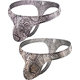 iKingsky Men's Snake Skin Pattern Thong Breathable T-back Underwear Low Rise Bulge Under Panties for Men