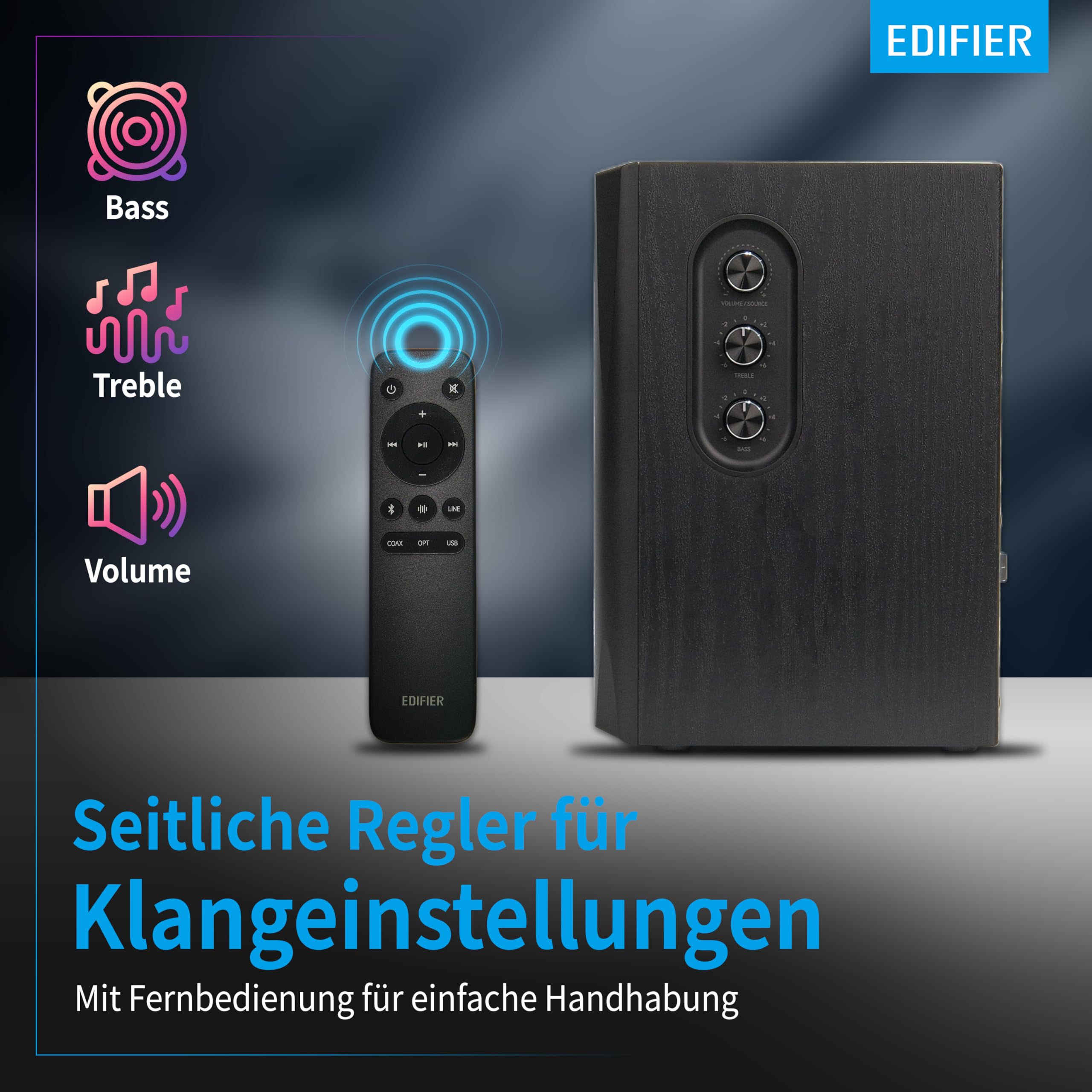 Edifier S355DB 2.1 Hi‑Res Lautsprechersystem – 150W RMS, 5.8GHz Wireless Subwoofer, HDMI eARC, LDAC Bluetooth 6.0, USB‑C, Optisch, Coaxial, Tri‑Amp DSP, Premium Design (Schwarz) 9