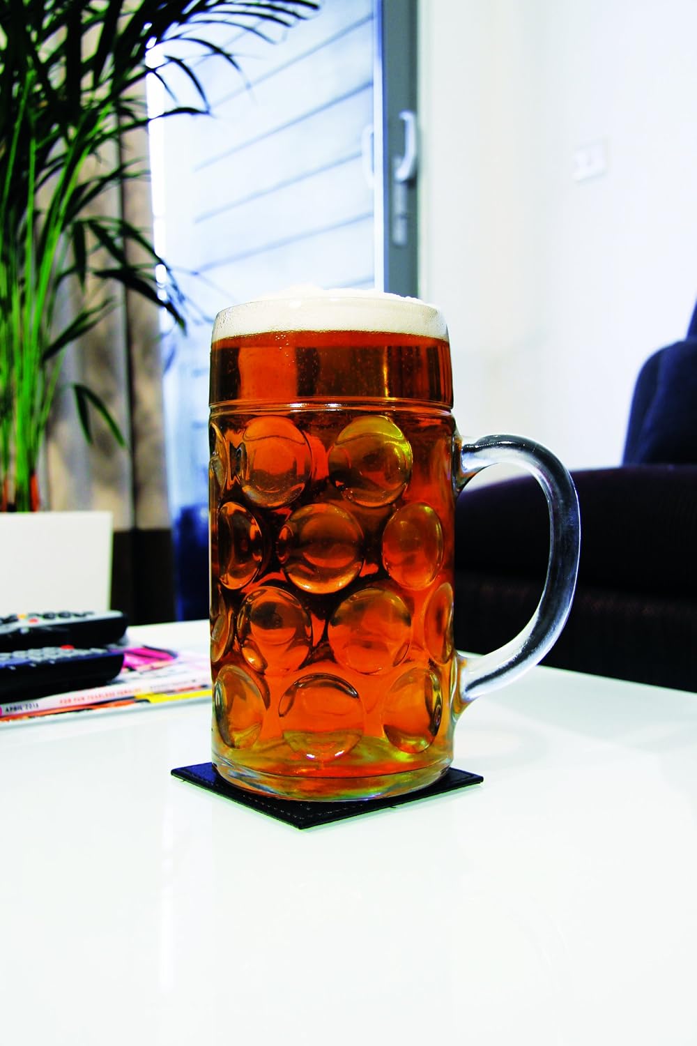 #winning Giant Beer Stein Oversized 1 Litre Foodsafe Dimpled Tankard Ale Glass, Transparent - Image 3