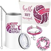 Sieral 4 Pieces Volleyball Gifts for Girls 14oz Water Bottle Makeup Bag Hair Scrunchies Bracelet Stuff Cute Accessories for Teen Gifts Volleyball Coach Lovers Fan Players Team Gift (Pink)
