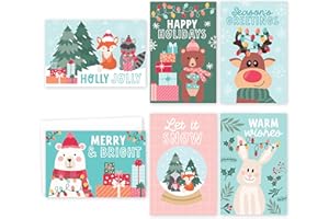 Hadley Designs Blank Christmas Cards With Envelopes - 24 Winter Holiday Cards With Envelopes, Business Happy Holidays Card Bulk, Woodland Seasons Greeting Card for Family & Friends, Designed in USA