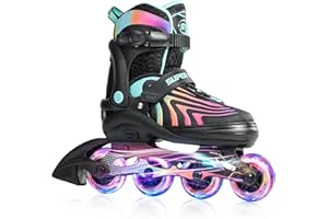 SUPER YOUNGSTER Girls Inline Skates for Boys Kids Ages 4-12, Adjustable Light Up Roller Skates for Youth Teens Ages 8-12, Beginner Blades for Women Adults