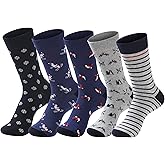 GLENMEARL Mens Dress Socks, 5 Pair Combed Cotton Colorful Patterned Funny Crew Socks for Men Comfort