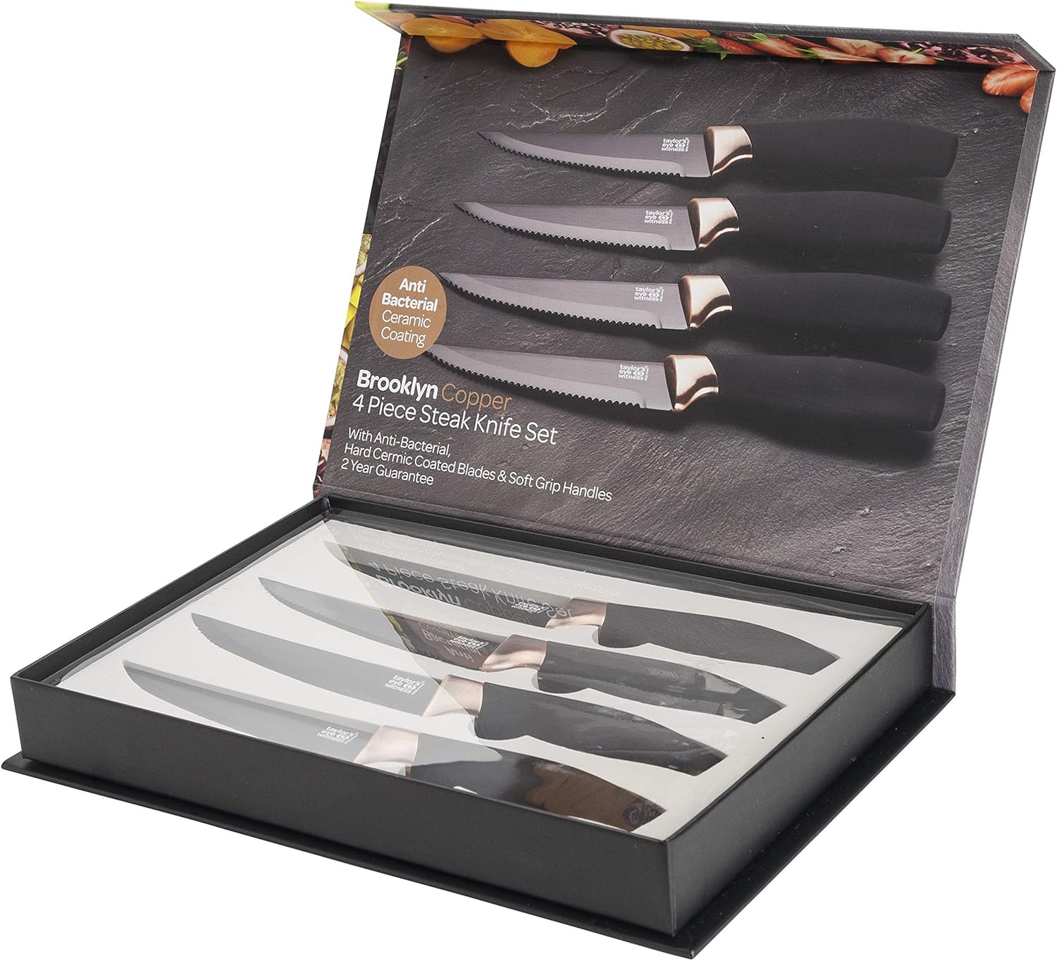 Taylors Eye Witness Brooklyn 4pc Steak Knife Set Copper Bolster