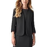Kasper Womens Kasper Petite Blazer- Cardigan-Style with Rolled Cuff Sleeves