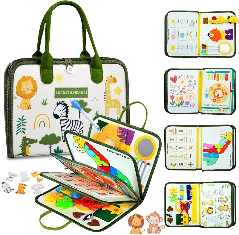 Almaxi 8-in-1 Busy Board Montessori Toddler Toy Safari Animals 3+ yrs