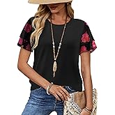 WIHOLL Womens Summer Tops Trendy Ruffle Short Sleeve Shirts Casual Chiffon Blouses Beach Vacation Clothes