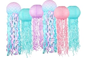 YIOTJUNL Blue Pink Purple Hanging Jelly fish Paper Lanterns, Gradient Colorful Paper Lanterns for Mermaid Theme Party, Under The Sea Birthday Ocean Theme Baby Shower Decoration Jellyfish Rome Decor, 6pcs