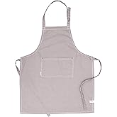 AMOUR INFINI Cotton Solid Aprons for Women with Pocket, Adjustable Strap and Waist Ties Washed Chef Aprons for Cooking, Baking and Gardening (27.5x33 Inches - Beige)