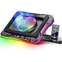 MOOJAY Laptop Cooling Pad Powerful Turbo Fan RGB Gaming Notebook Cooler, Laptop Fan Cooling Stand with 8 Adjustable Heights a