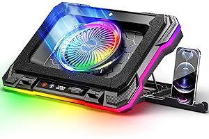 MOOJAY Laptop Cooling Pad Powerful Turbo Fan RGB Gaming Notebook Cooler, Laptop Fan Cooling Stand with 8 Adjustable Heights a