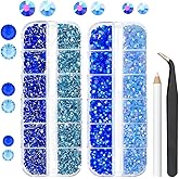 qiipii Blue Resin Rhinestones Bulk for Crafting 3mm 4mm 5mm Flatback Crystal Stones Non-Hotfix Light Blue Royal Blue Gems Diamonds Charms Supplies for Nails Eyes Face Makeup Crafts DIY Tumblers Bottle
