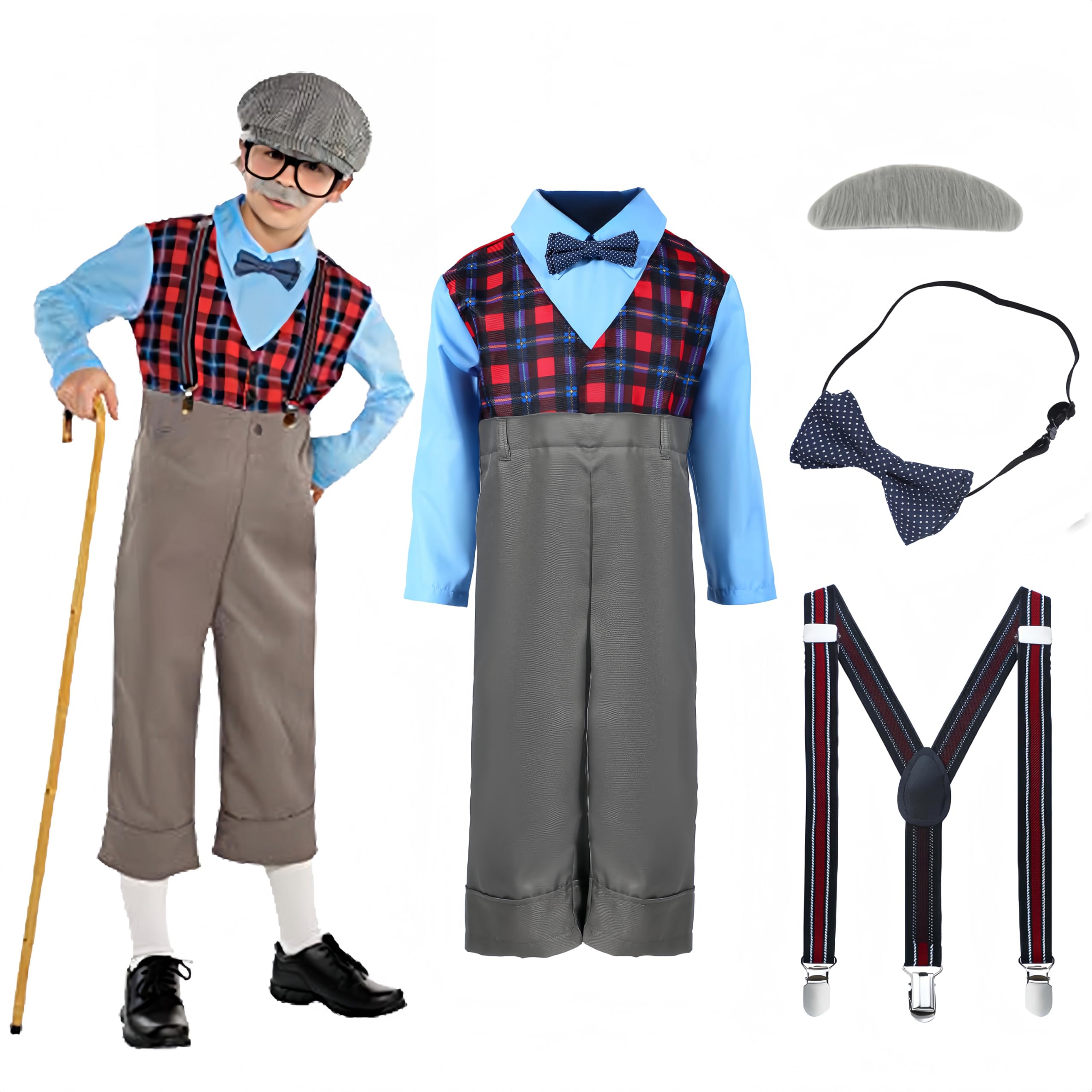 Photo 1 of ***(MISSING HAT)***Lingway Toys Kids 100 Days of School Costume Kids Old Man Costume Grandpa Costume Kids Boys for Halloween 4-6
