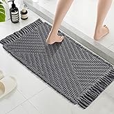 H.VERSAILTEX Waffle Bath Mat Super Absorbent Boho Bath Mat Non Slip Bath Rugs for Bathroom Floor Machine Washable Dry Fast Bathroom Rugs with Tassels, 17" x 24", Gray