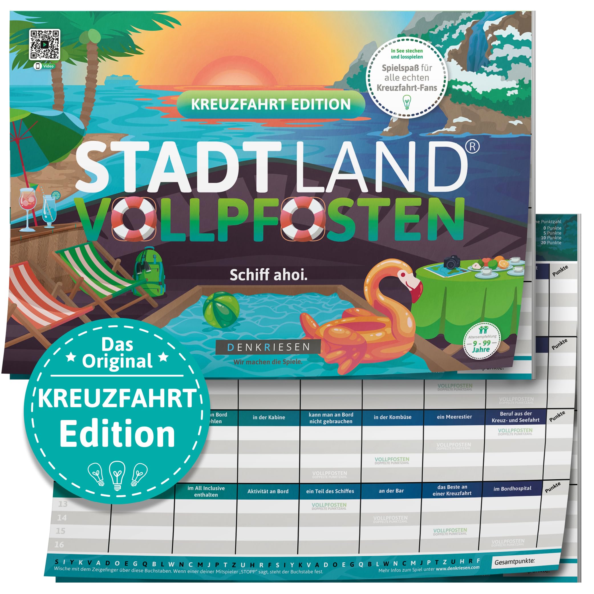 DENKRIESEN Stadt Land Vollpfosten® A4 - Cruise Edition | From 9 Years | City Country River | Family Game