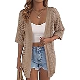 PRETTYGARDEN Women's Lightweight Summer Cardigans 2026 Short Sleeve Knit Crochet Coverups Spring Boho Beach Vacation Clothes