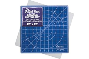 The Quilted Bear Rotating Cutting Mat 12" x 12" - Square Self Healing 360° Rotating Craft Cutting Mat with Innovative Locking