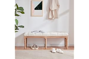 Iroomy Extra-Long Designed Upholstered Tufted Bed Bench Seat for Bedroom, Entryway Wood Bench with Sturdy Wooden Legs, Buttoned Vanity Rectangle Dining Bench,Beige