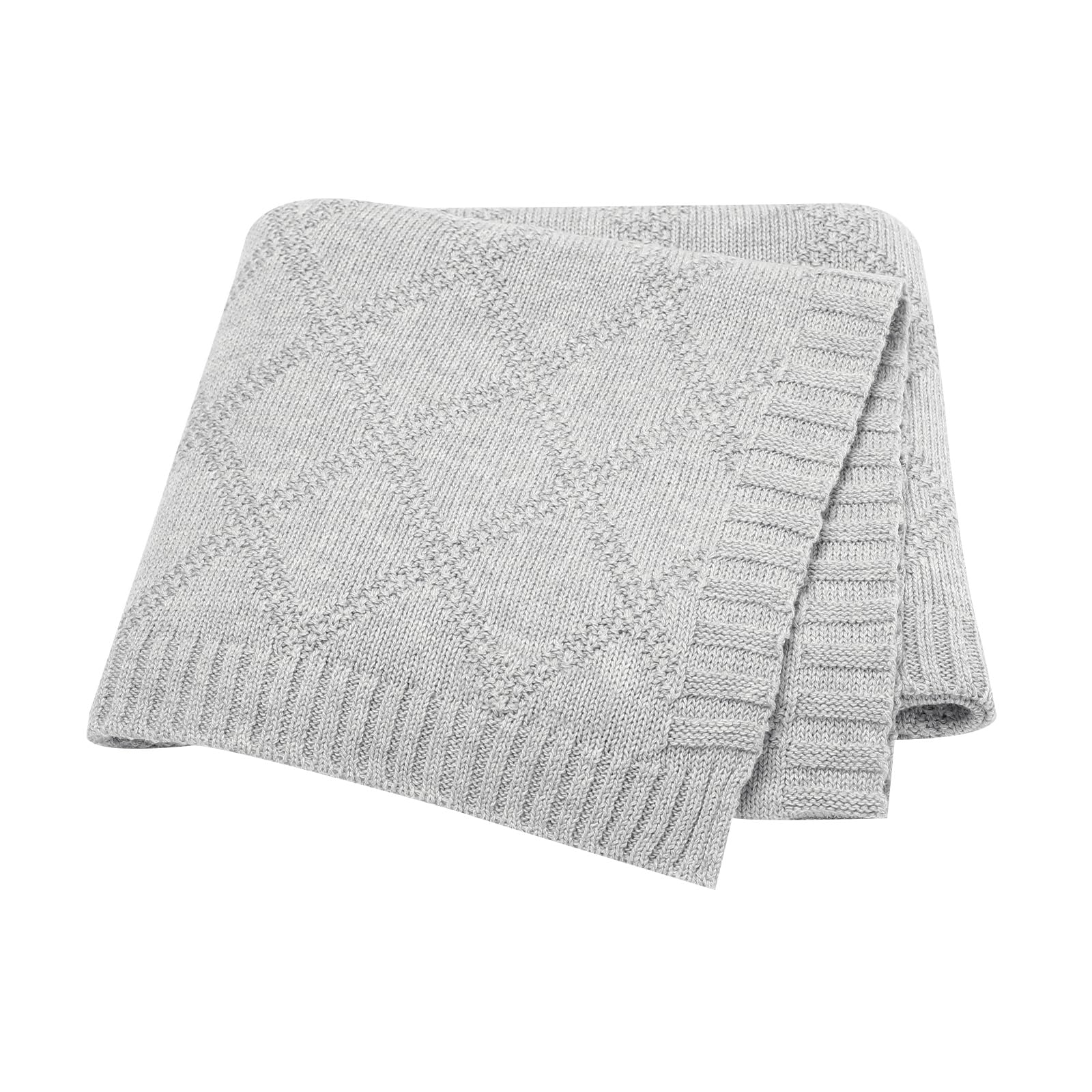 Hadetoto Baby Blanket Soft 100% Cotton Knitted Baby Cellular Blanket for Newborn Boy Girls - Grey