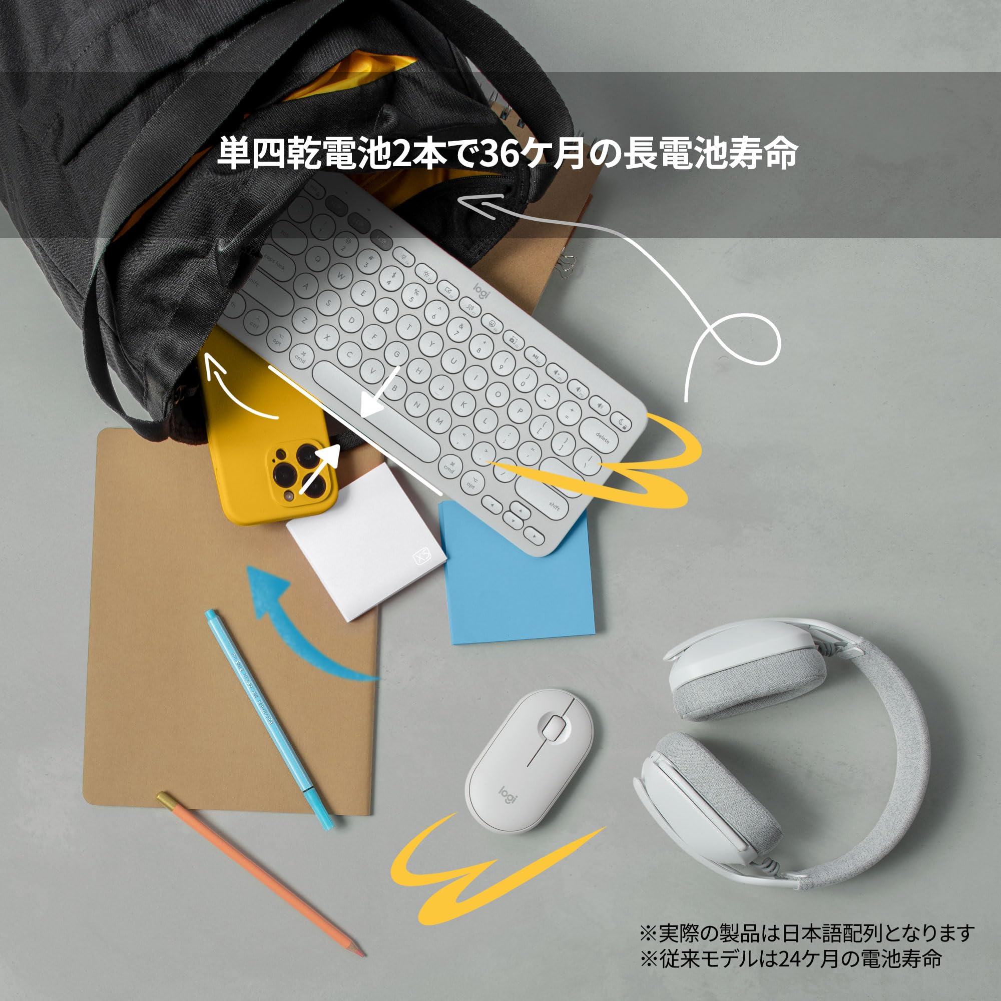 Logitech PEBBLE KEYS 2 K380sOW Wireless Keyboard, Thin, Lightweight, 14.5 oz (415 g), Small, Bluetooth Logi Bolt, Wireless, Wireless Keyboard, Easy-Switch, Japanese Sequence, 36 Months Battery Life,