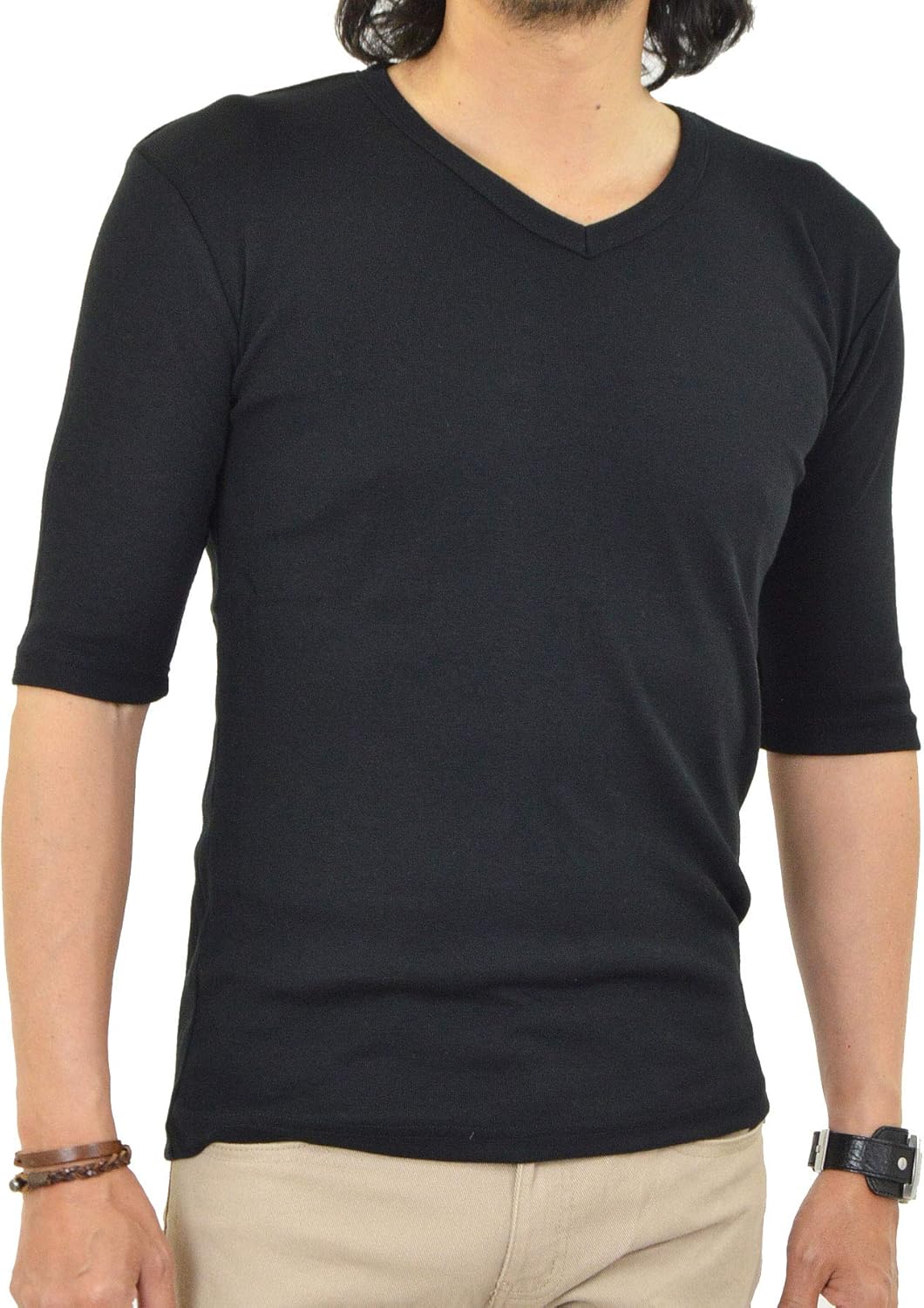 アダマス Vネック 5分袖 半袖 Tシャツ 無地 メンズ Tシャツ カットソー 通販 Amazon