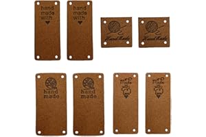 Wenplus 40 PCS Handmade Leather Labels PU Leather Label Hand Made Embossed Tag with Holes Embellishments DIY Accessories for Clothing Jeans Bags Shoes Hat - 4 Styles, Dark Brown