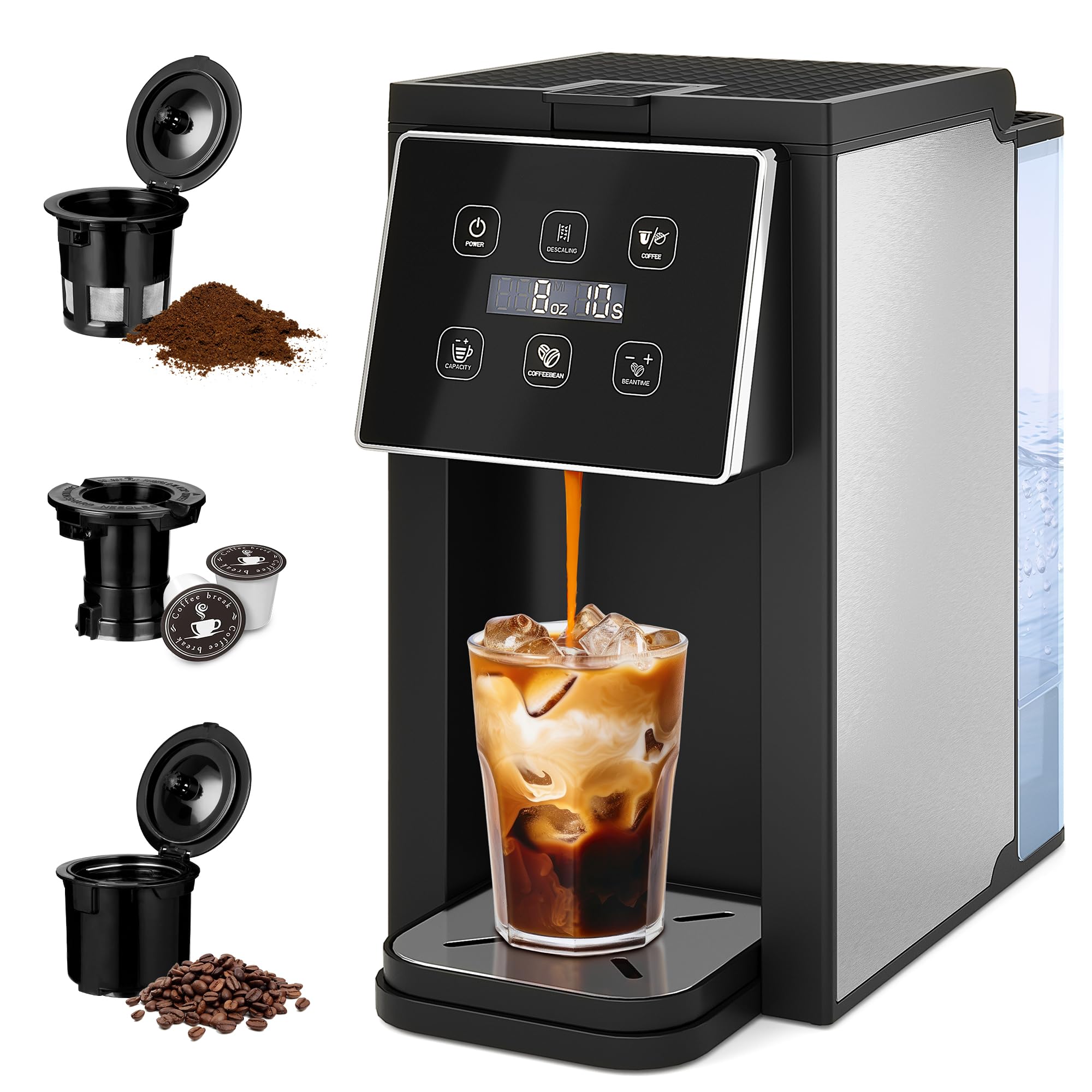 Photo 1 of HEYNEMO Single Serve Coffee Maker with Grinder, Coffee Machine with Grinder for Pods & Ground Coffee & Teas, 6 to 14oz Brew Sizes, 50 oz Removable Water Tank, Self-cleaning Function, Black