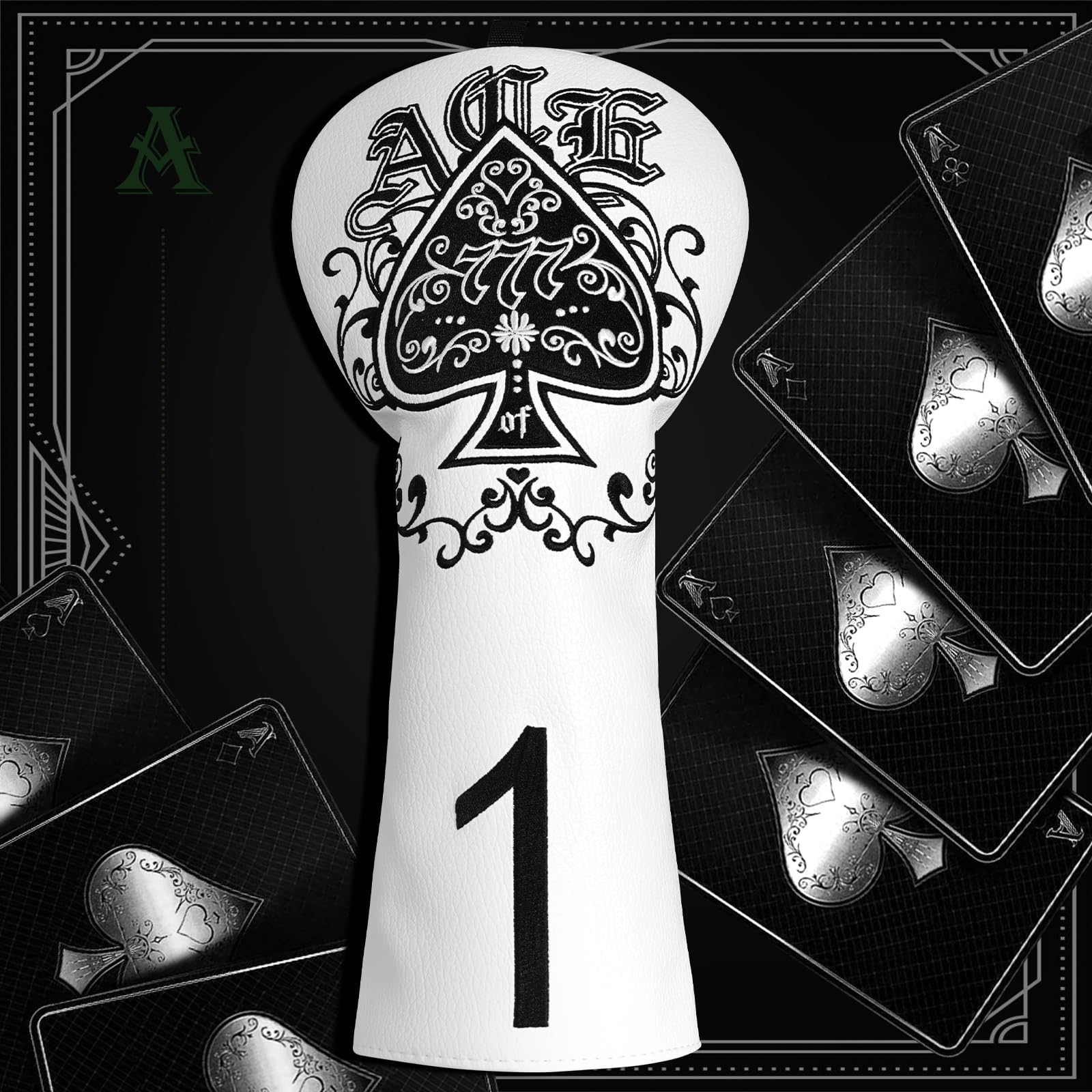 Golf Club Head covers for Driver 460CC DR #1 Elastic Closure White PU Leather Lucky7 Embroidery