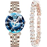 Women Watches with Bracelet Rose Gold for Lady Elegant Stainless Steel Strap Fashion Analog Creative Diamond Dial Wrist Watch