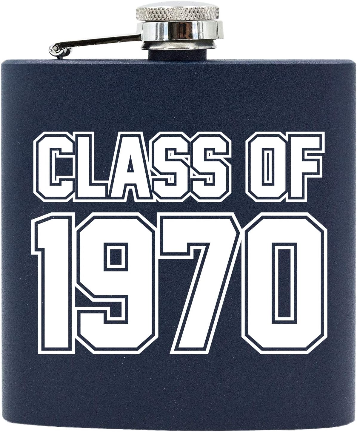 Go Personal Class Of 1970 College and School Year Design Powder Coated Stainless Steel Flask, 6 Oz. Matte Navy Blue