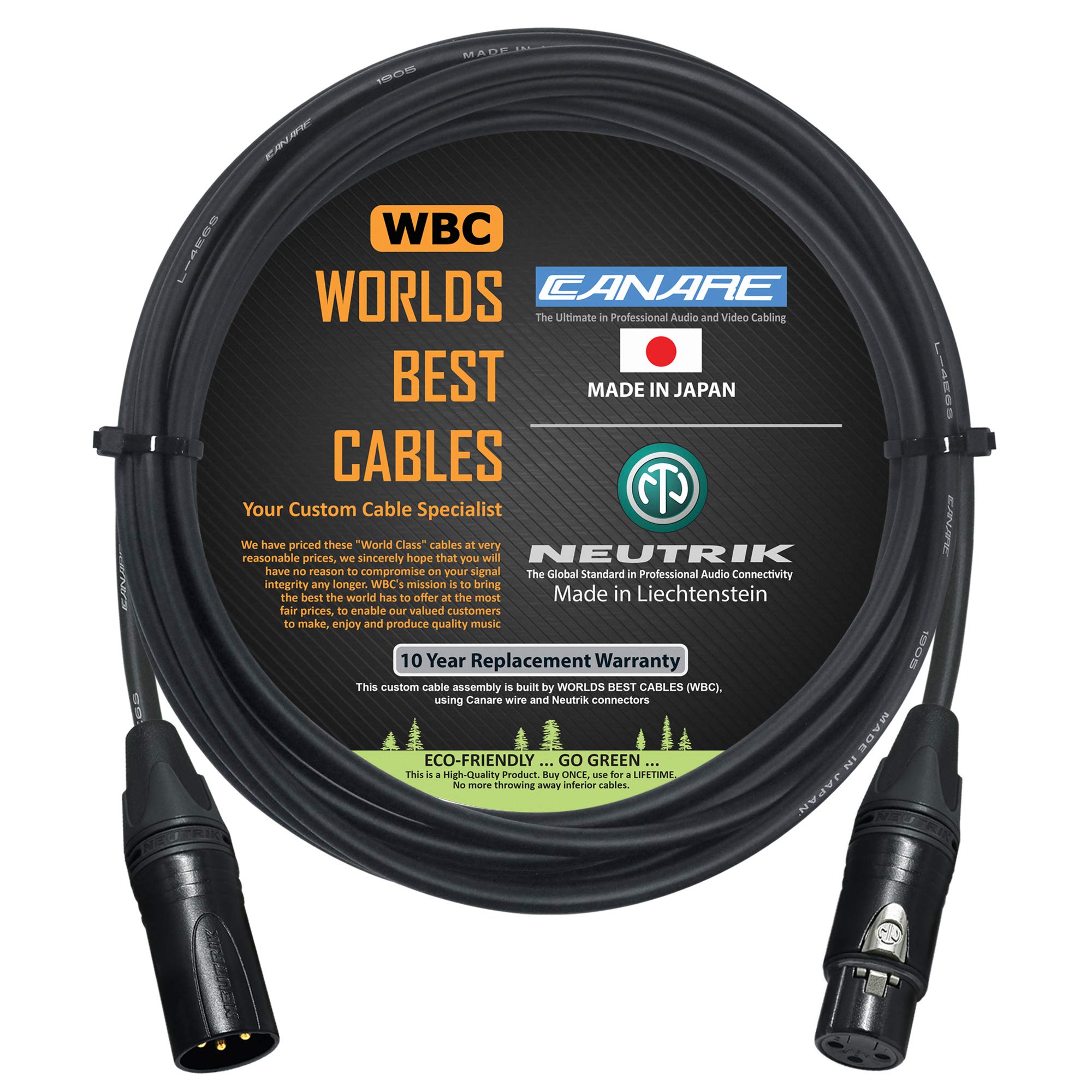 4 Meter - Canare L-4E6S - Star Quad Microphone Cable with Neutrik Gold XLR-Male to XLR-Female Connectors