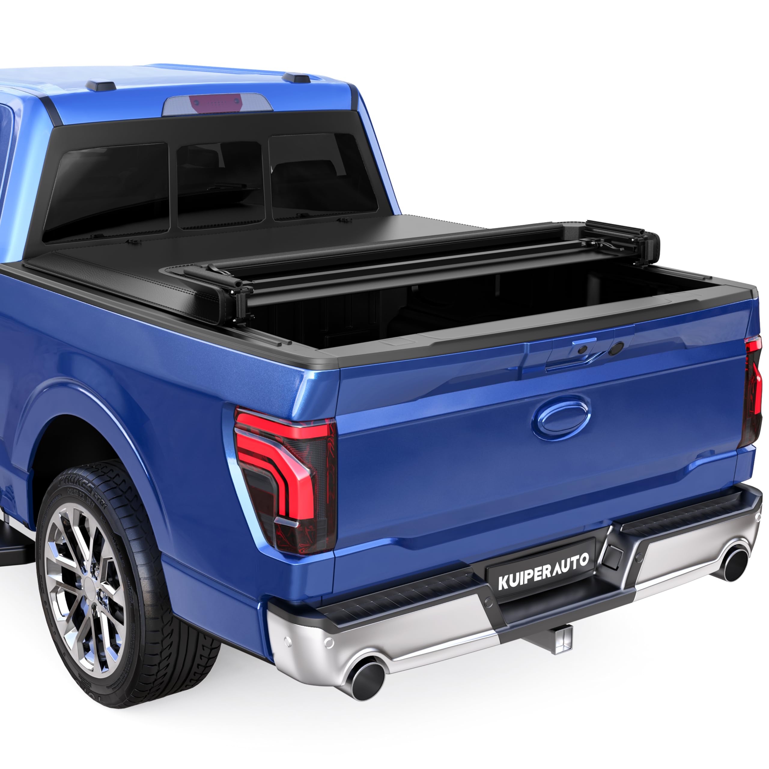 Photo 1 of **BLUE NOT BLACK** KUIPERAUTO Quad 4-Flip 5.5FT Soft Flip Truck Bed Tonneau Cover On Top Compatible with 2015-2024 2025 Ford F150 F-150 Bed Fourth Flip Styleside Truck Bed Cover