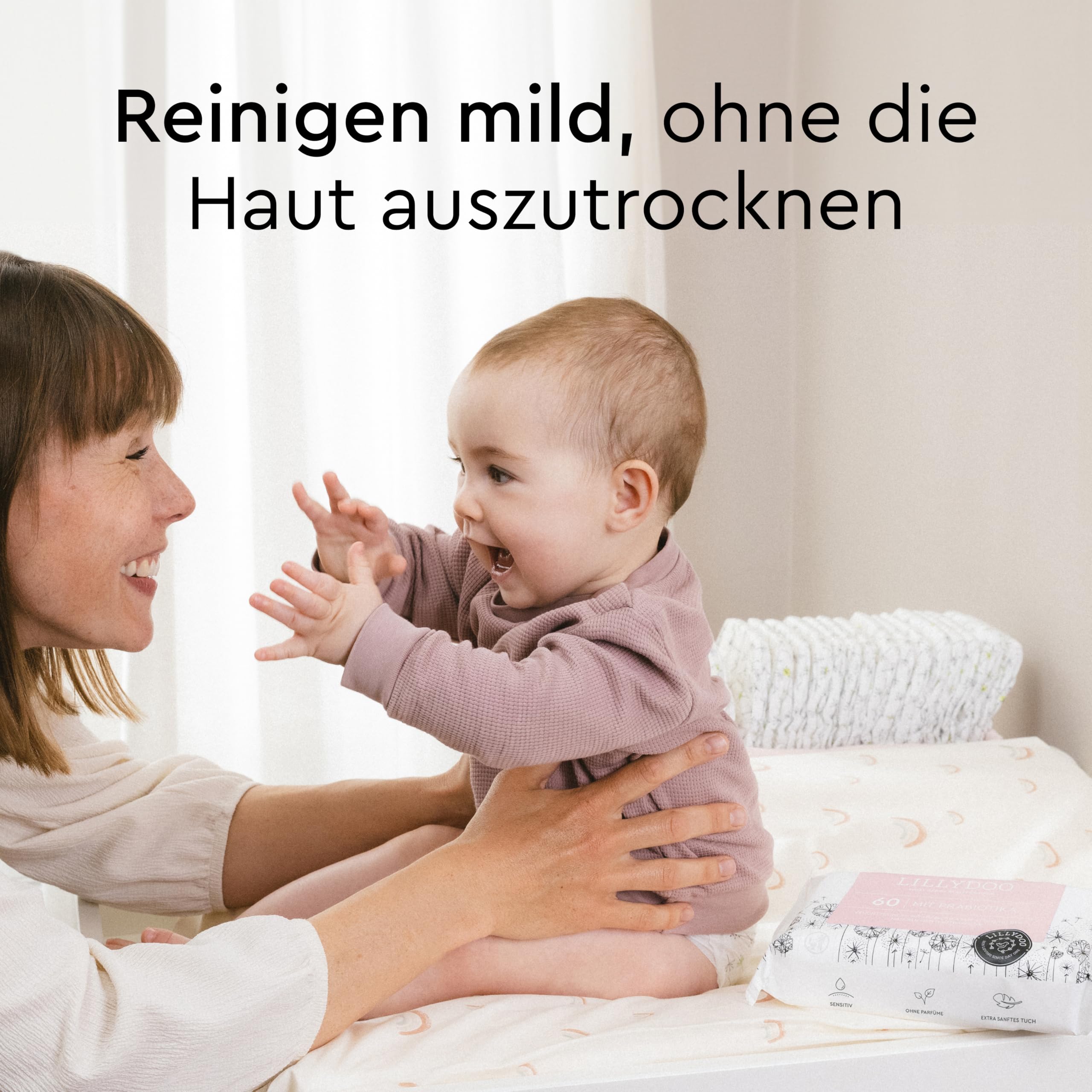 LILLYDOO Feuchttücher mit Präbiotika, 600 Stück (10 x 60), zur Stärkung der natürlichen Hautbarriere, 100% plastikfreies Tuch - sanft & ohne Parfüme, Dermatologisch getestet 5
