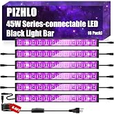 PIZHLO 6 Pack 45W Series-connectable LED Black Light Bar, Scalable Blacklight with 6.6ft Cord+Switch, Each Light Up 26x26ft Glow in the Dark for Halloween Party Birthday Body Paint Fluorescent Poster