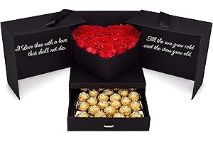 ROMANCE HELPERS Red Eternal Roses and Chocolates Gift Box | Romantic Gift Basket with Real Preserved Roses and Hazelnut Chocolates