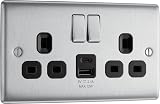 BG Electrical 12W Double USB Socket Nexus Brushed Steel Type A/C USB Ports 13A view 1