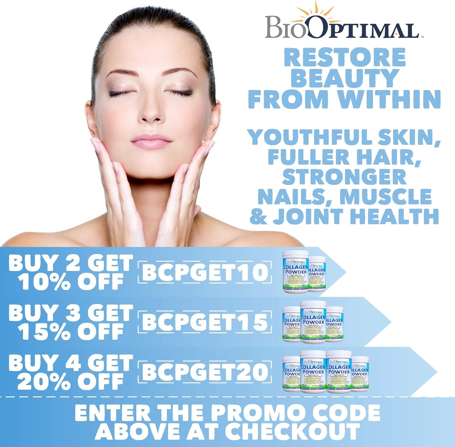 BioOptimal Collagen Powder - Collagen Peptides, Grass Fed, for Skin, Hair, Nails & Joints, Collagen Supplements for Women & Men, Pasture Raised, Dissolves Easily, 300 Grams: Health & Personal Care