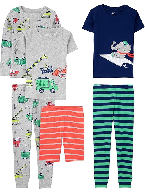 Simple Joys by Carter's Baby Boy's 6-Piece Snug Fit Cotton Pajama Set Sleepwear, Transportation/elephant/stripes, 6-9M