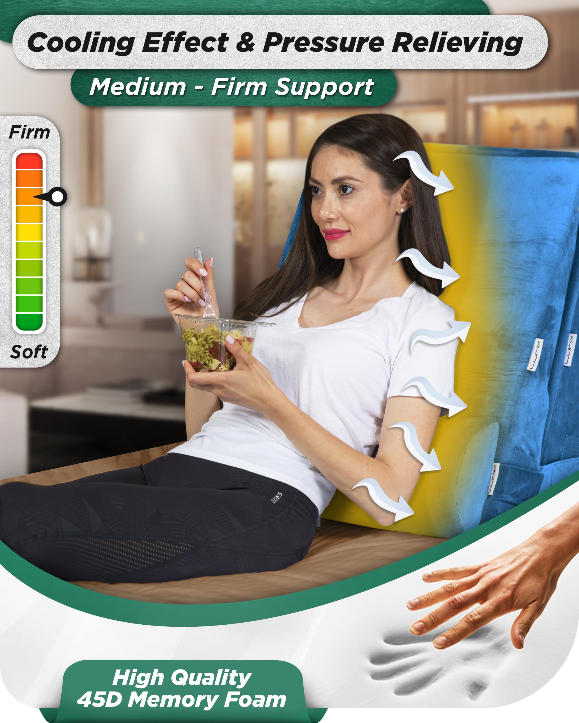 Lunix 4pcs Orthopedic Bed Wedge Pillow Set, Post Surgery Memory Foam for Back, Leg, and Knee Pain Relief, Adjustable Sitting Pillow for Sleeping, Acid Reflux, and GERD, with Hot Cold Pack, Blue