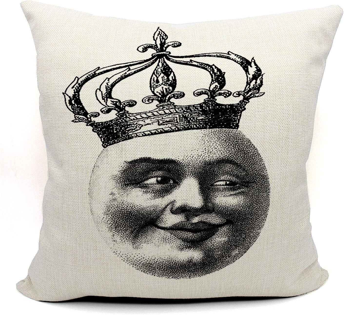 Mancheng-zi Moon Face with Crown Royal Royalty Throw Pillow Case, Gift for Daughter, Sister, Wife, Girl's Room Decoration, Girl College Dorm Decor, 18 x 18 Inch Linen Cushion Cover for Sofa Couch Bed
