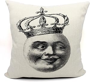Mancheng-zi Moon Face with Crown Royal Royalty Throw Pillow Case, Gift for Daughter, Sister, Wife, Girl's Room Decoration, Girl College Dorm Decor, 18 x 18 Inch Linen Cushion Cover for Sofa Couch Bed