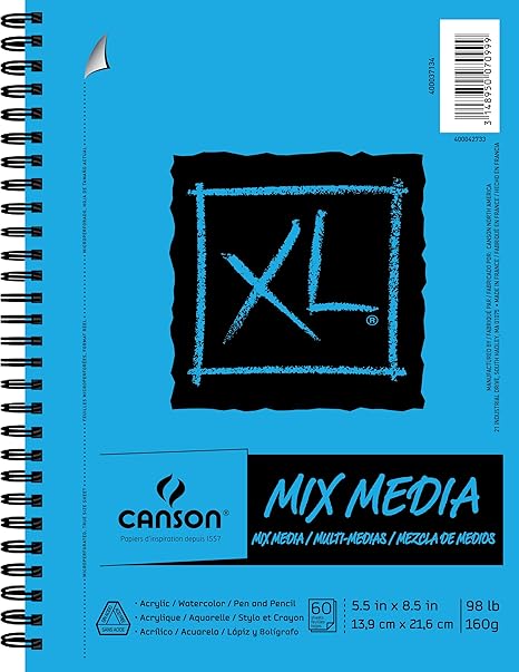 Canson Xl Series Mix Media Pad 55 X 85 Side Wire Bound 60 Sheets 400037134
