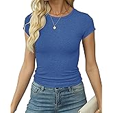 Artfish Women's Short Sleeve Shirts Crewneck Cropped Workout Slim Fitted Ribbed Casual Basic T-Shirts