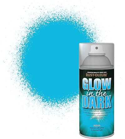 Rust-Oleum 150ml Glow in Dark Spray Paint - Aqua - Wood Metal Ceramic