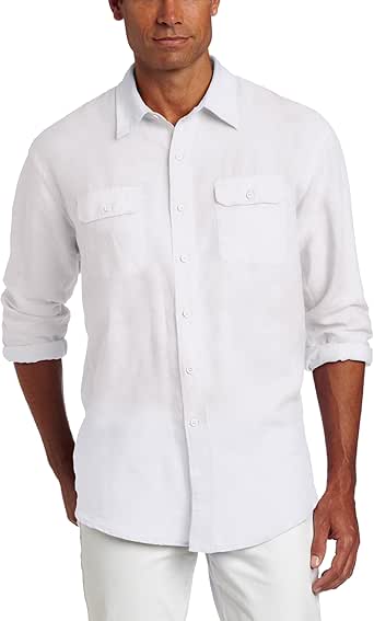 IZOD Men's Long Sleeve Solid Double Pocket Shirt, White, Small at Amazon Menâs Clothing store 