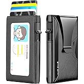 KISUEDZP Wallet for Men Slim Minimalist Pop-up Smart Holds 5-6 Cards - RFID Blocking Metal with Money Clip, Credit Card Holder & ID Window,Business Card Cases, men accessories (Black)