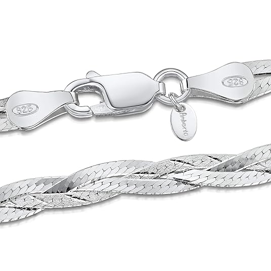 Amberta 925 Sterlingsilber Halskette - Herringbone Kette - Fischgrätkette - 5 mm Breite - Verschiedene Längen: 45 50 cm