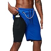 Pinkbomb Men's 2 in 1 Running Shorts Gym Workout Quick Dry Mens Shorts with Phone Pocket