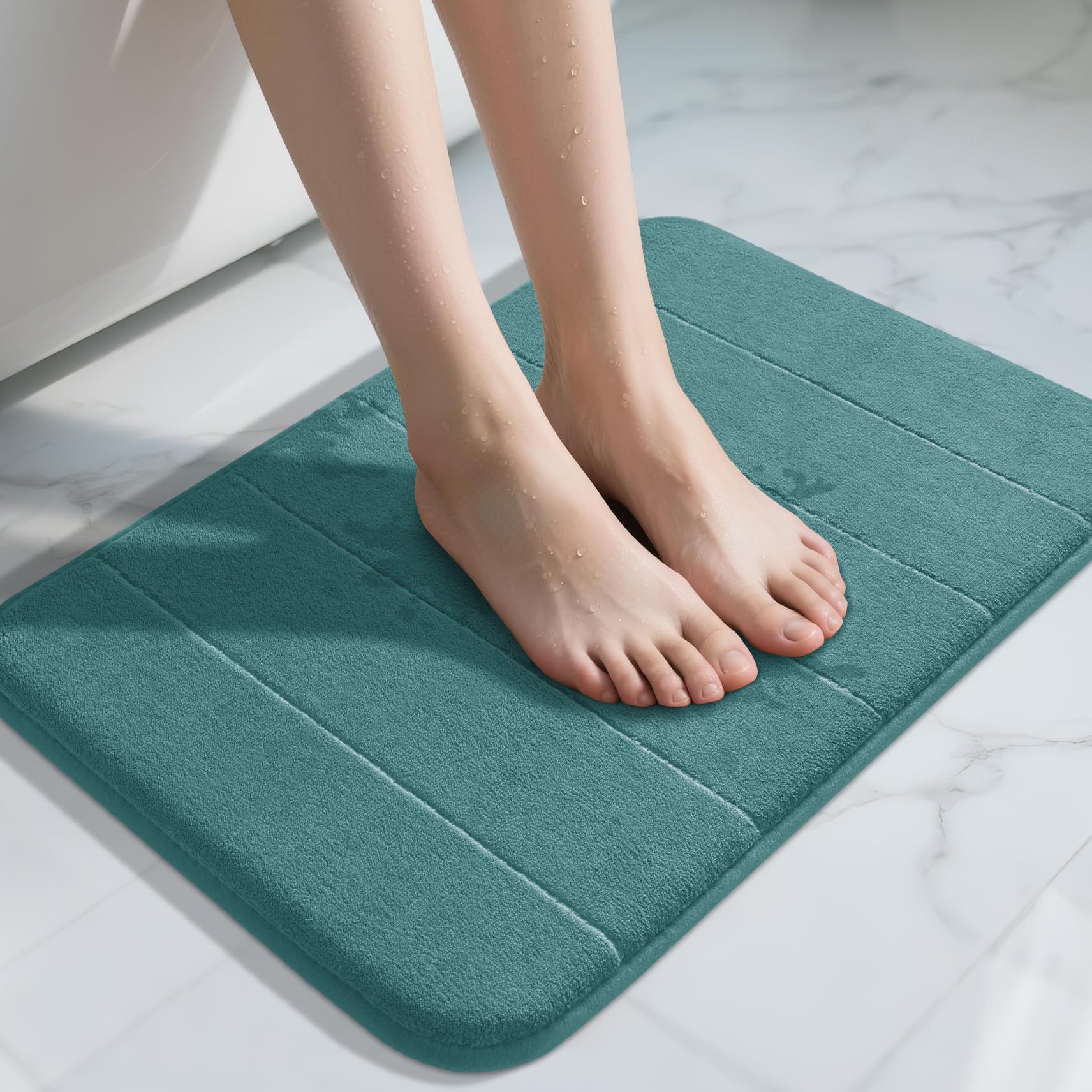 Yimobra Memory Foam Bath Mat, 43 x 61 cm, Soft and Comfortable, Super Water Absorption, Non-Slip, Thick, Machine Wash, Easier to Dry for Bathroom Floor Rug, Eggshell Blue — image 1